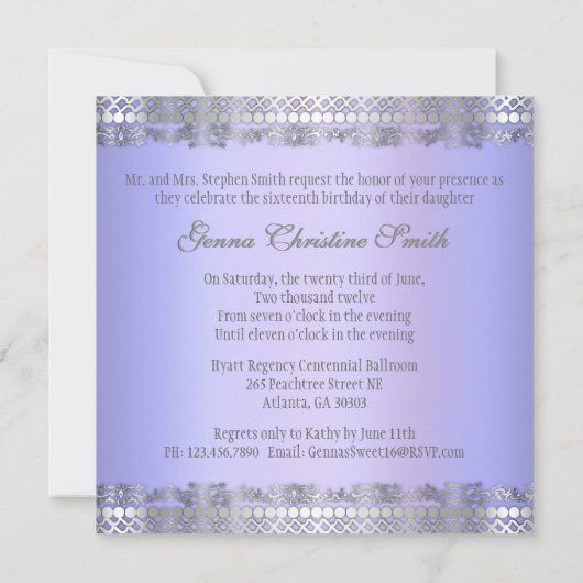 Classy Lavender en Silver Invite Kaart (Achterkant)