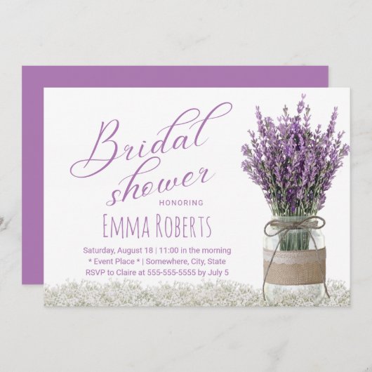 Classy Lavender Flower Mason Jar Vrijgezellenfeest Kaart (Voorkant / Achterkant)