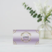 Classy Lavender Gold Logo-foto en QR-code Visitekaartje (Staand voorkant)