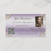 Classy Lavender Gold Logo-foto en QR-code Visitekaartje (Achterkant)