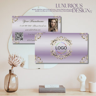 Classy Lavender Gold Logo-foto en QR-code Visitekaartje