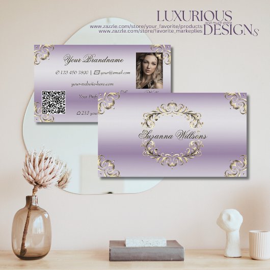 Classy Lavender Gold  met foto- en QR-code Visitekaartje