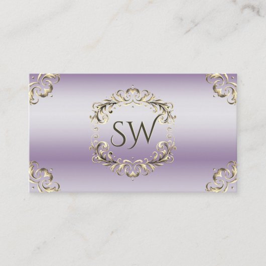 Classy Lavender Gold  Monogram Foto QR-code Visitekaartje (Voorkant)