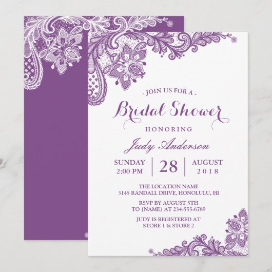 Classy Lavender Paars Modern Lace Vrijgezellenfees Kaart (Voorkant / Achterkant)