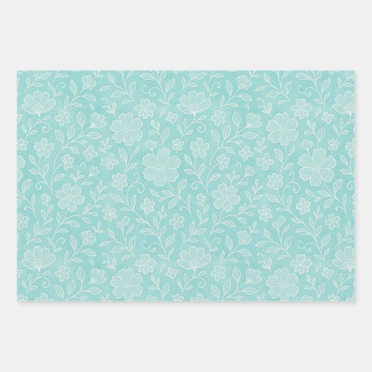 Classy Leaves Floral Art Pattern op Aqua Blue Inpakpapier Vel (Voorkant)
