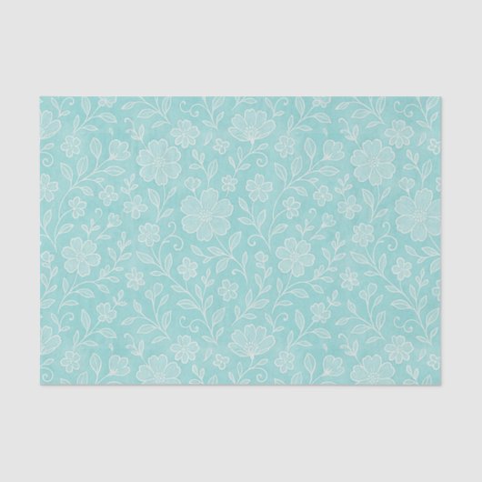 Classy Leaves Floral Art Pattern op Aqua Blue Tissuepapier (Voorkant)
