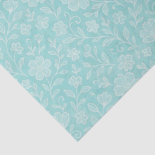 Classy Leaves Floral Art Pattern op Aqua Blue Tissuepapier (Detail)