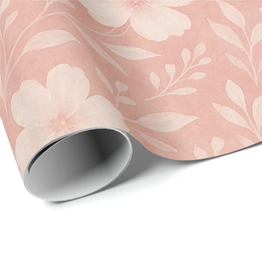Classy Leaves Floral Art Pattern op Blush Pink Cadeaupapier (Rol Hoek)