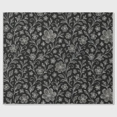 Classy Leaves Floral Art Pattern op grijs zwart Cadeaupapier (Vlak)