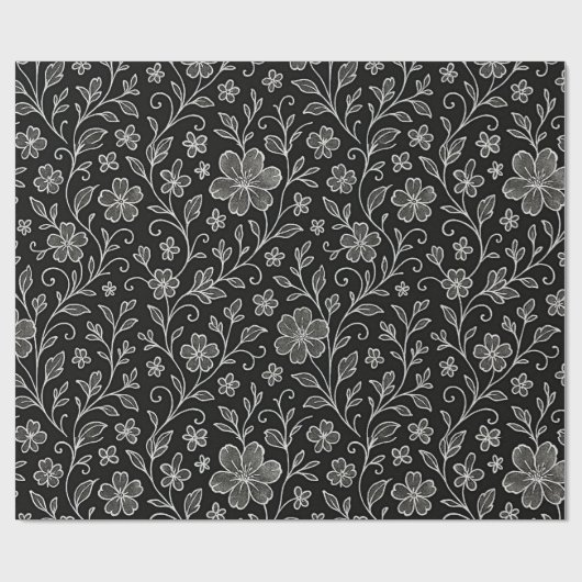 Classy Leaves Floral Art Pattern op grijs zwart Cadeaupapier