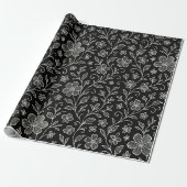 Classy Leaves Floral Art Pattern op grijs zwart Cadeaupapier (Uitgerold)