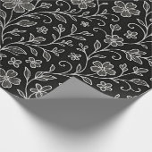 Classy Leaves Floral Art Pattern op grijs zwart Cadeaupapier (Hoek)