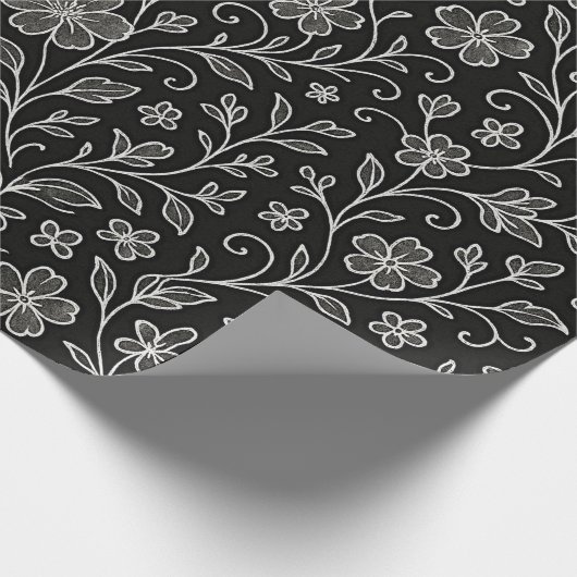 Classy Leaves Floral Art Pattern op grijs zwart Cadeaupapier (Hoek)