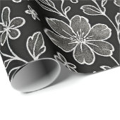 Classy Leaves Floral Art Pattern op grijs zwart Cadeaupapier (Rol Hoek)
