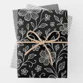 Classy Leaves Floral Art Pattern op grijs zwart Inpakpapier Vel (In situ)