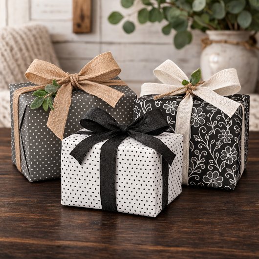 Classy Leaves Floral Art Pattern op grijs zwart Inpakpapier Vel