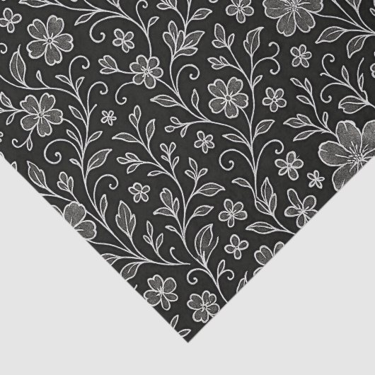Classy Leaves Floral Art Pattern op grijs zwart Tissuepapier (Detail)