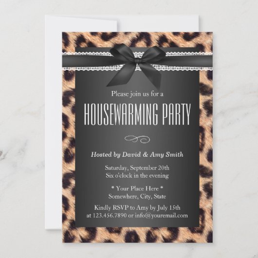 Classy Leopard Print Black Ribbon Housewarming Kaart (Voorkant)