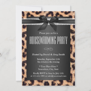 Classy Leopard Print Black Ribbon Housewarming Kaart