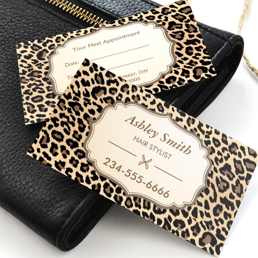Classy Leopard Print Hair Stylist Appointcard Afsprakenkaartje