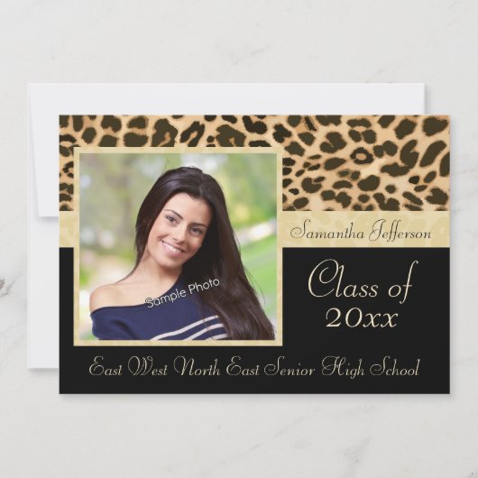 Classy Leopard Print Photo Afstuderen Aankondiging (Voorkant)