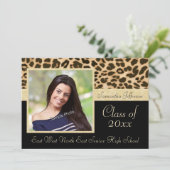 Classy Leopard Print Photo Afstuderen Aankondiging (Staand voorkant)