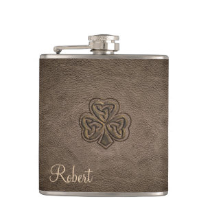 Classy leren lucky shamrock gepersonaliseerd heupfles