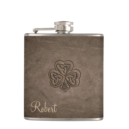 Classy leren lucky shamrock gepersonaliseerd heupfles (Voorkant)