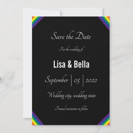 Classy LGBT Rainbow Wedding Save the Date (Voorkant)