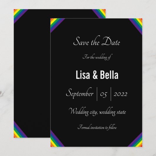 Classy LGBT Rainbow Wedding Save the Date (Voorkant / Achterkant)