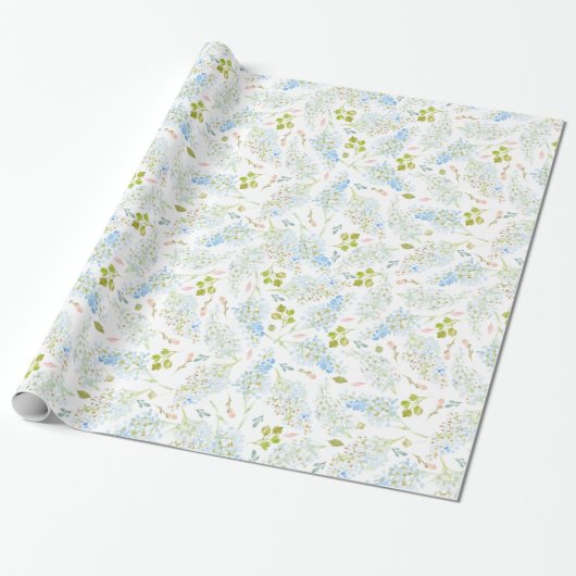 Classy Light Blue Floral Pattern Cadeaupapier (Uitgerold)