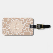 Classy Light Brown Giraffe Print Monogram en naam Bagagelabel (Voorkant horizontaal)
