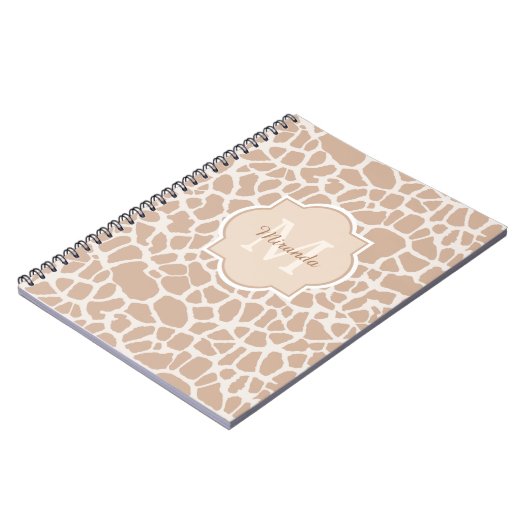 Classy Light Brown Giraffe Print Monogram en naam Notitieboek (Linkerzijde)