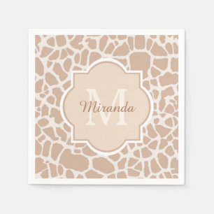 Classy Light Brown Giraffe Print Monogram en naam Servetten