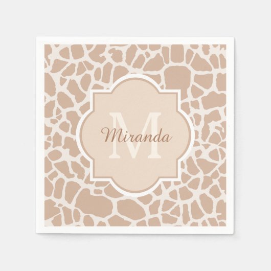 Classy Light Brown Giraffe Print Monogram en naam Servetten (Voorkant)
