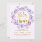Classy Light Paars Gold Floral Wreated Baby shower Kaart (Voorkant)