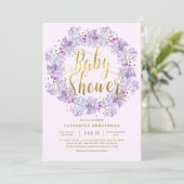 Classy Light Paars Gold Floral Wreated Baby shower Kaart (Staand voorkant)