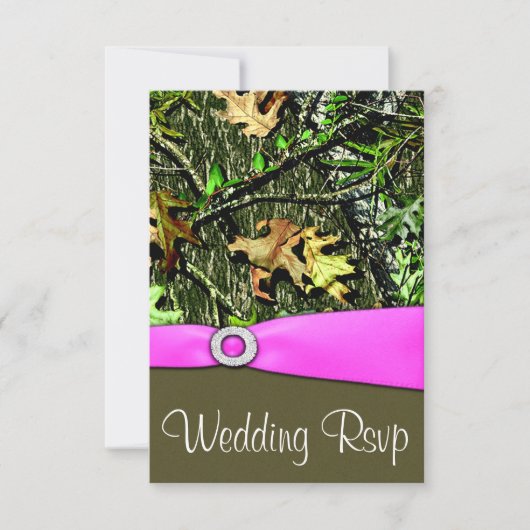 Classy Light Pink Hunting Camo Wedding RSVP-kaarte RSVP Kaartje (Voorkant)
