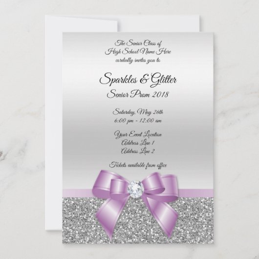 Classy Lila Bow & Silver Glitter Prom Kaart (Voorkant)
