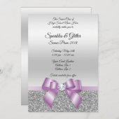 Classy Lila Bow & Silver Glitter Prom Kaart (Voorkant / Achterkant)