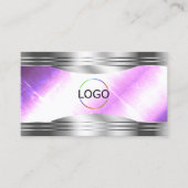 Classy Lila Silver Shimmer Borders Logo QR-code Visitekaartje (Voorkant)