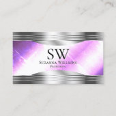 Classy Lila Silver Shimmer Borders met Monogram Visitekaartje (Voorkant)