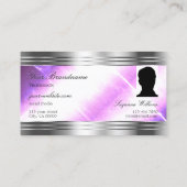Classy Lila Silver Shimmer Borders Monogram Foto Visitekaartje (Achterkant)