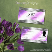 Classy Lila Silver Shimmer Borders Monogram Foto Visitekaartje