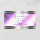Classy Lila Silver Shimmer Borders Sophisticated Visitekaartje (Achterkant)