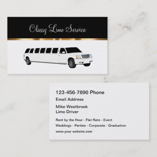 Classy Limousine Rental Driver Visitekaartje (Voorkant / Achterkant)