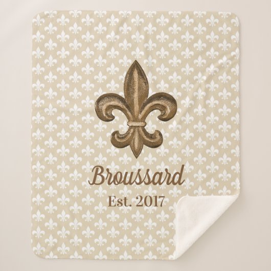 Classy Louisiana French Fleur De Lis Familienaam Sherpa Deken (Voorkant)