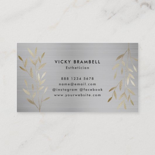 Classy Luxe Goud & Zilveren bladeren Monogram Salo Visitekaartje (Achterkant)