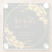 Classy Luxury Black Gold Floral Weddenschap Hartel Glazen Onderzetter (Achterkant)