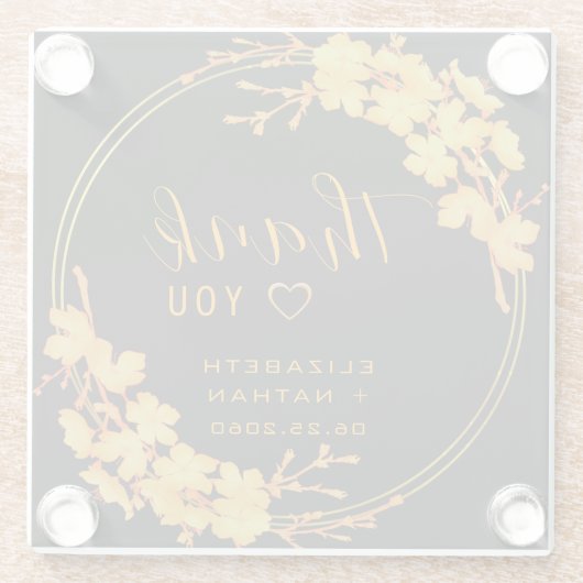 Classy Luxury Black Gold Floral Weddenschap Hartel Glazen Onderzetter (Achterkant)